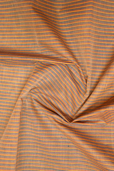 Peach and Grey Stripes Pure Kanchi Cotton Saree - Clio Silks