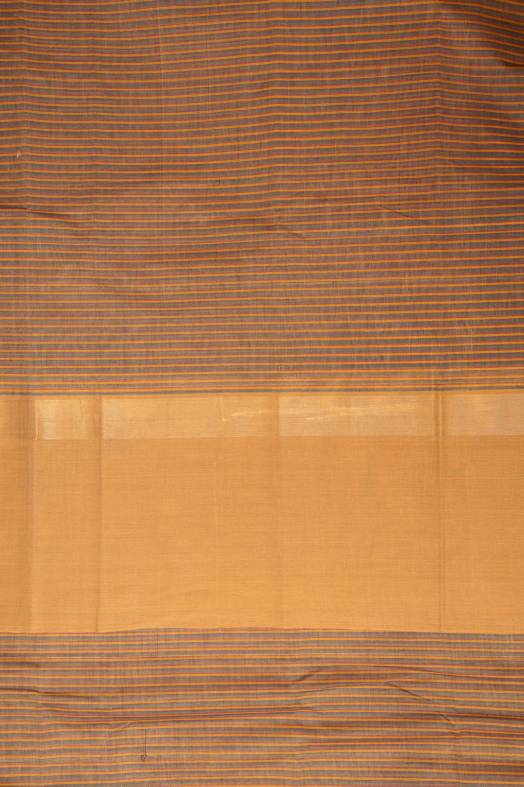 Peach and Grey Stripes Pure Kanchi Cotton Saree - Clio Silks