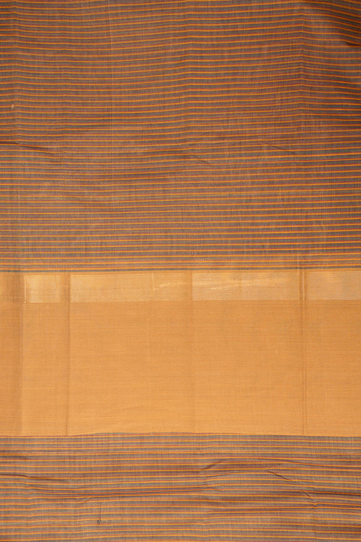 Peach and Grey Stripes Pure Kanchi Cotton Saree - Clio Silks