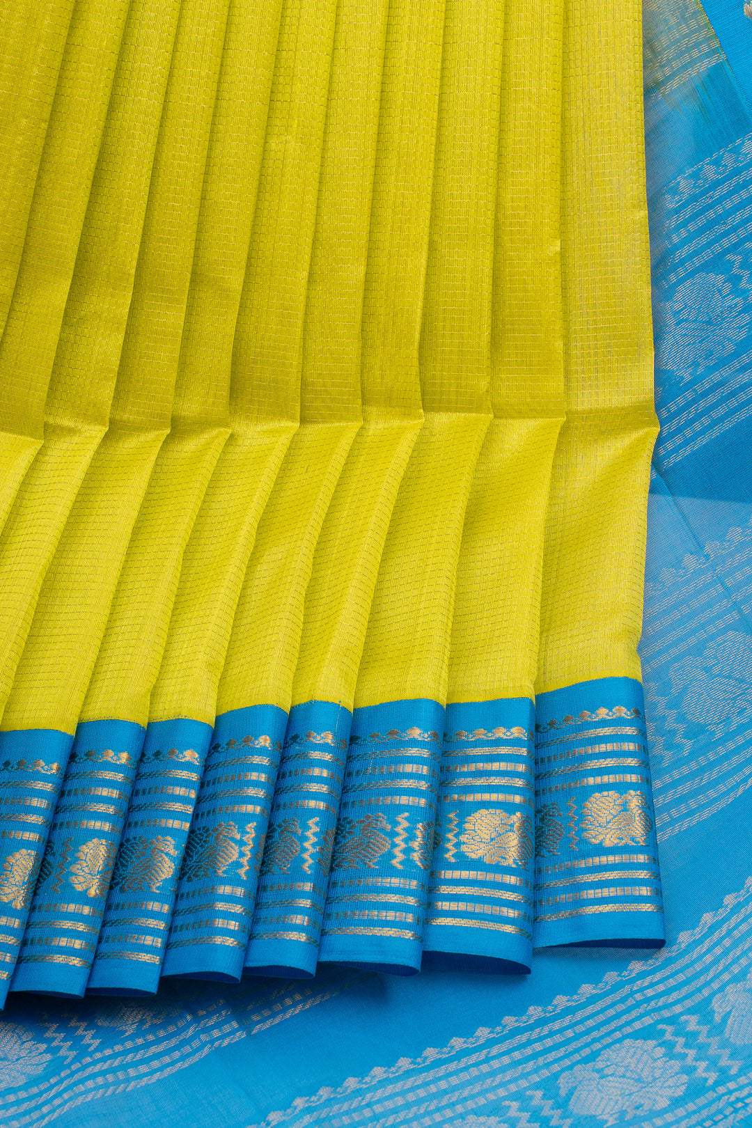 Sampanga Green and Blue Checks Pure Silk Cotton Saree