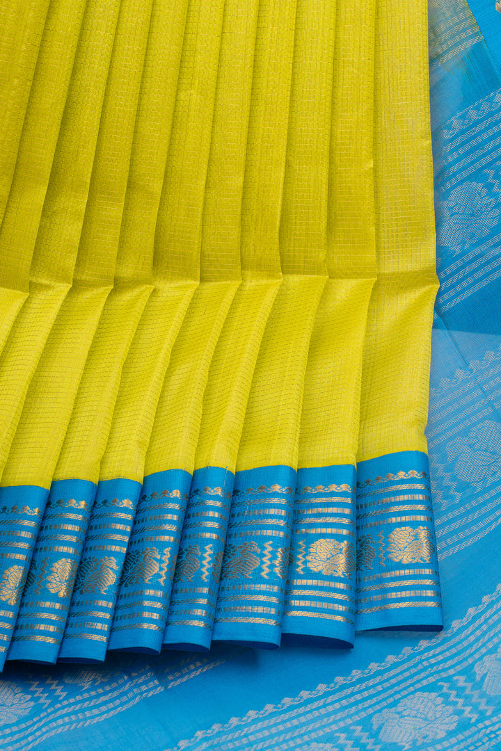 Sampanga Green and Blue Checks Pure Silk Cotton Saree