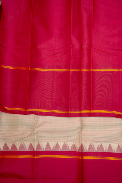 Beige Self Stripes Without Zari Pure Kanchipuram Silk Saree - Clio Silks