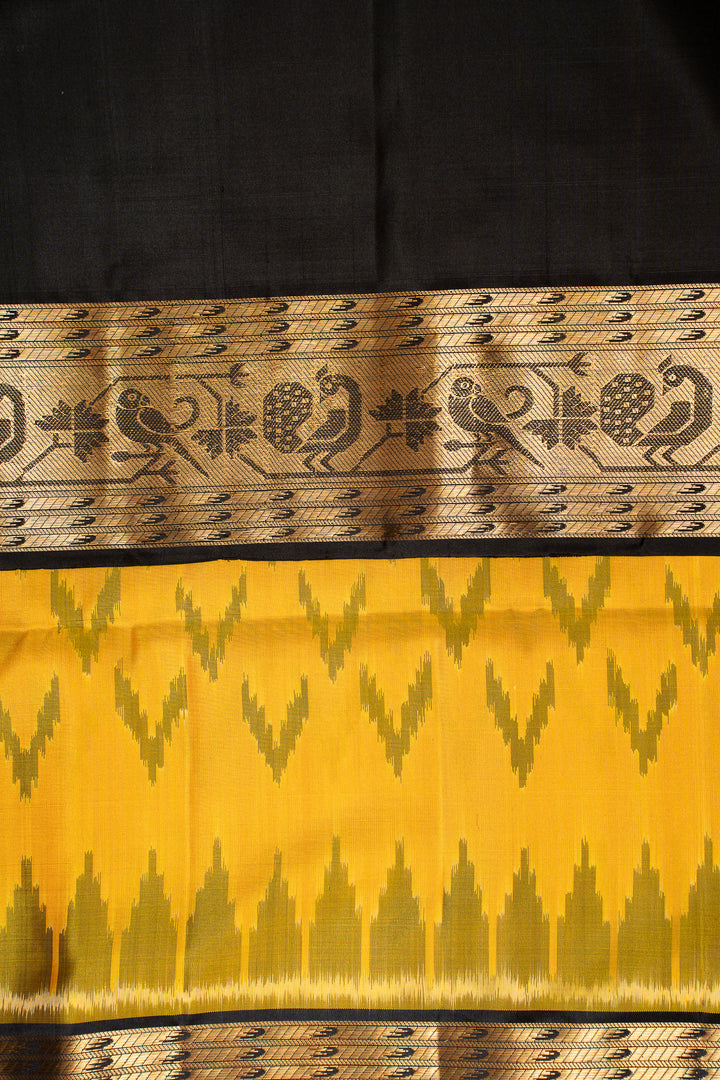 Yellow and Black Pure Ikat Silk Saree - Clio Silks