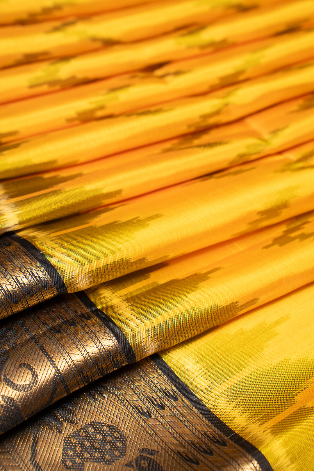 Yellow and Black Pure Ikat Silk Saree - Clio Silks