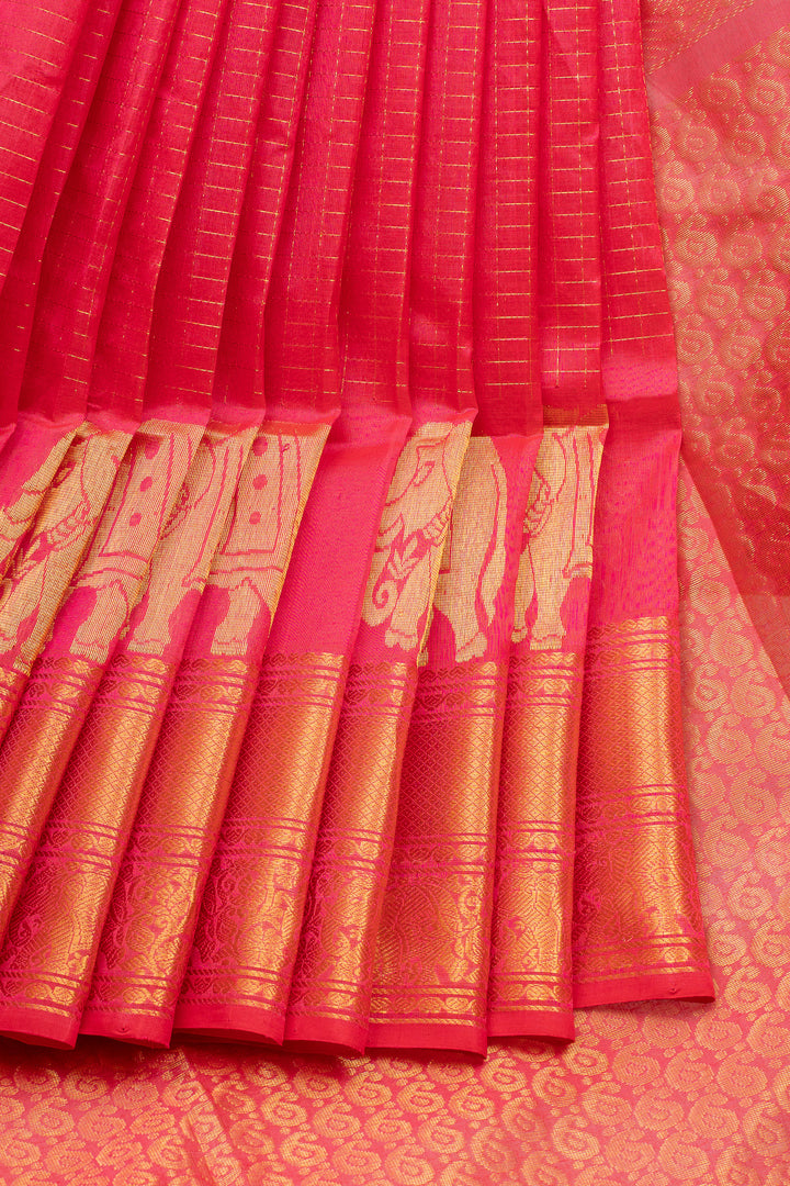 Pink stripes pure silk cotton saree