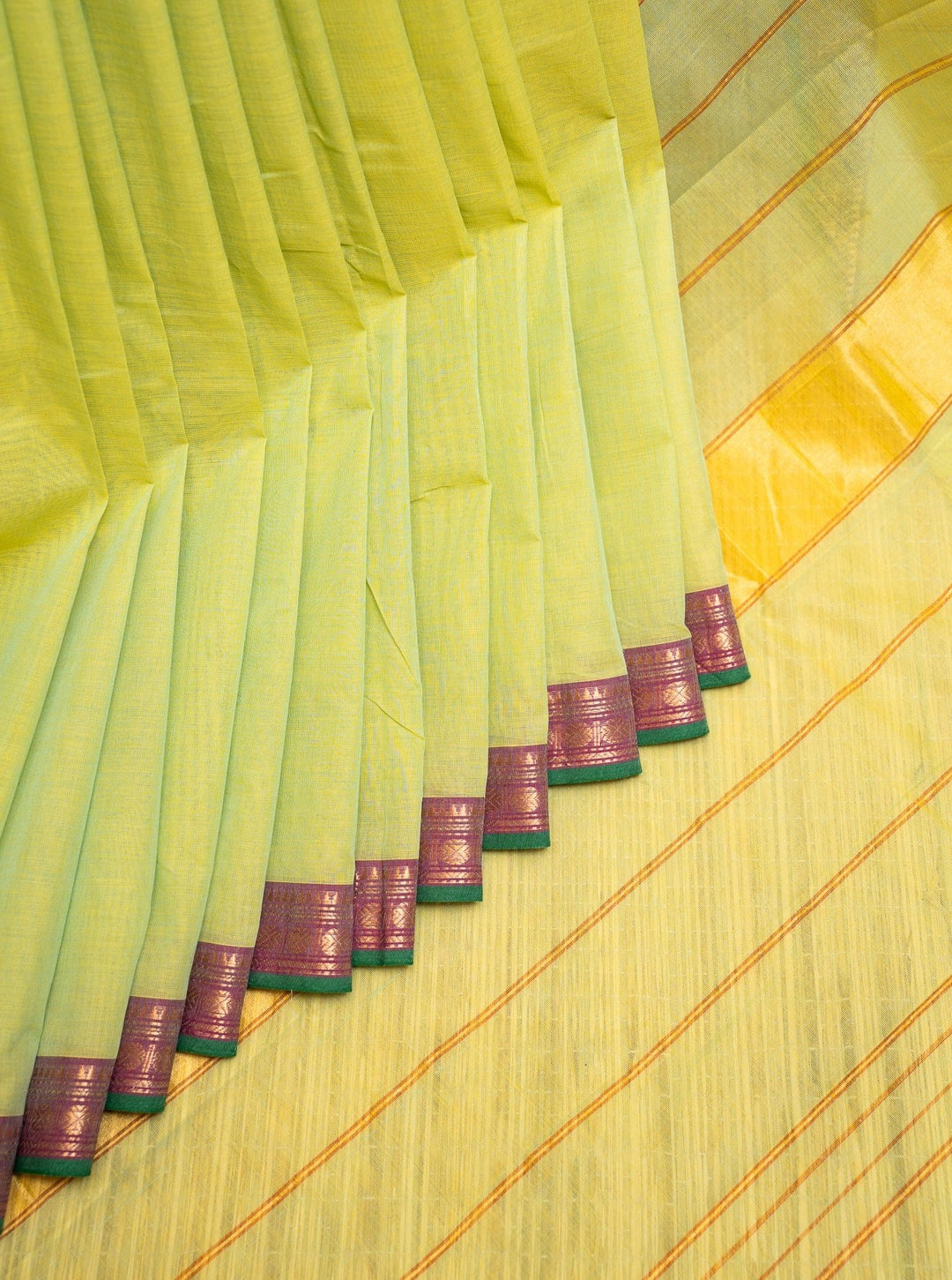 Lime Green Pure Kanchi Cotton Saree - Clio Silks
