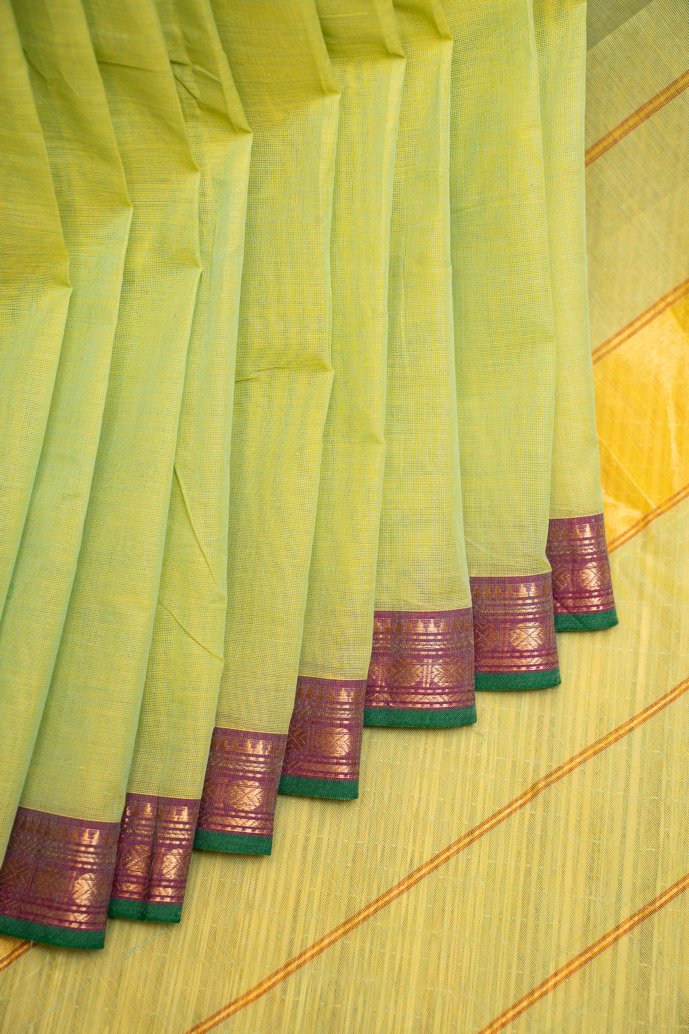 Lime Green Pure Kanchi Cotton Saree - Clio Silks