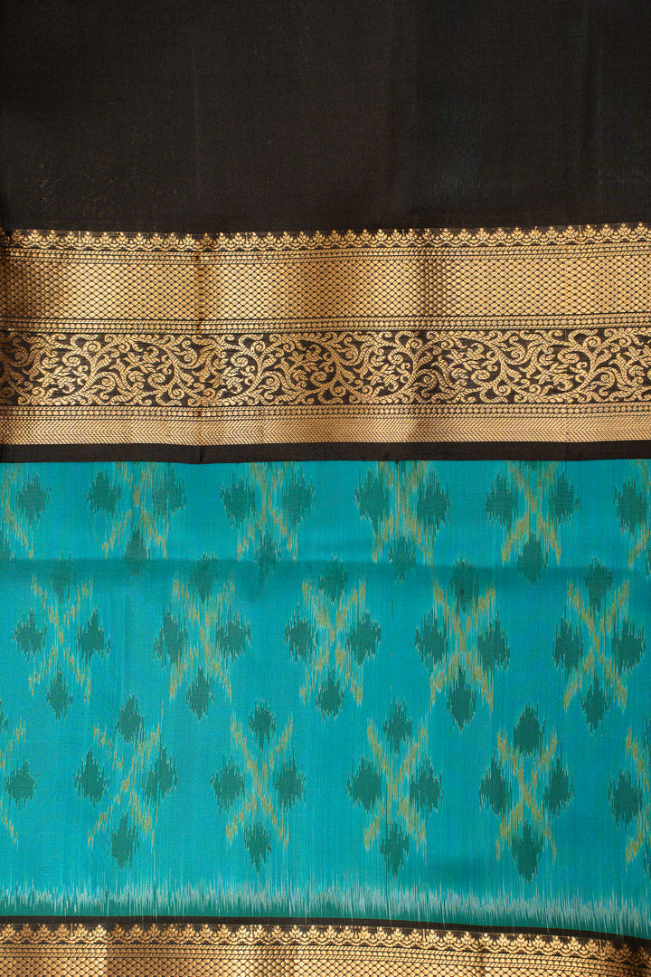 Peacock Blue and Black Pure Ikat Silk Saree - Clio Silks