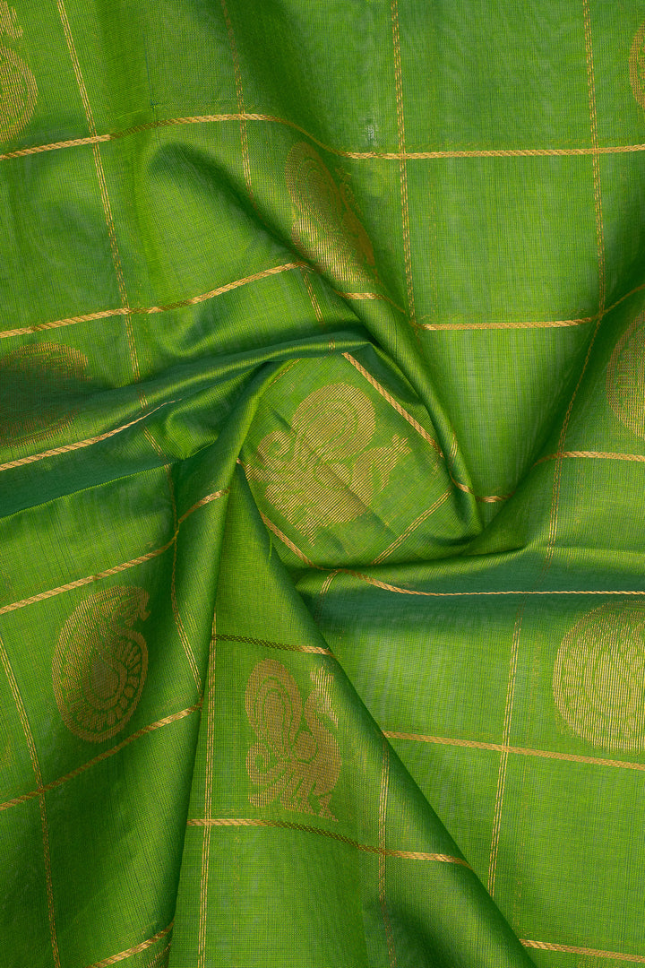 Leaf Green Paisley Motifs Pure Silk Cotton Saree