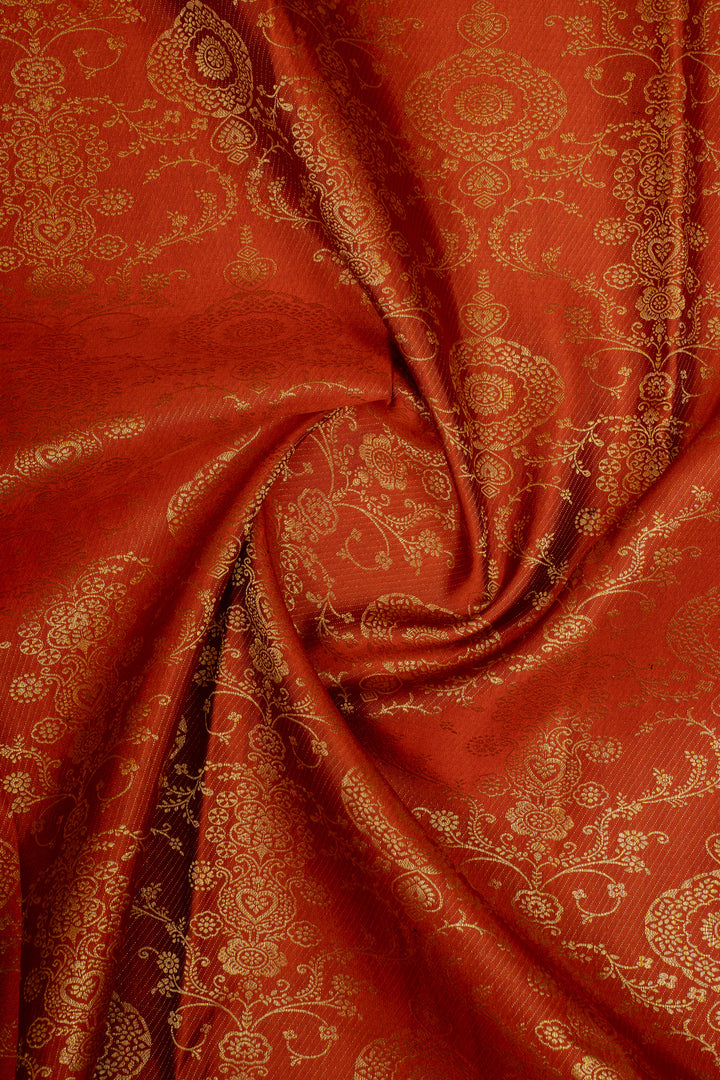 Rust Orange &amp; Brown Traditional Pure Kanchipuram Silk Saree