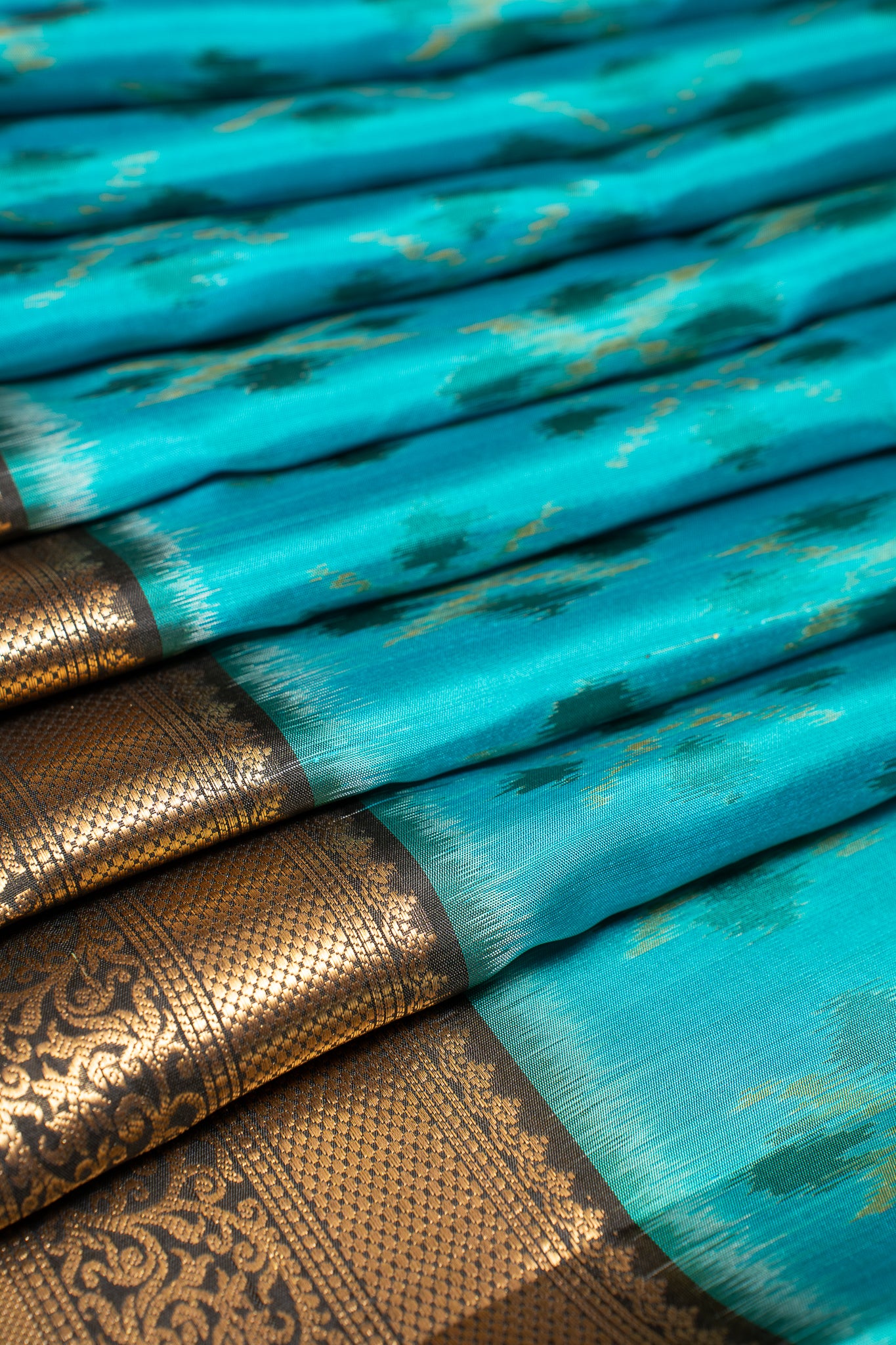 Peacock Blue and Black Pure Ikat Silk Saree - Clio Silks