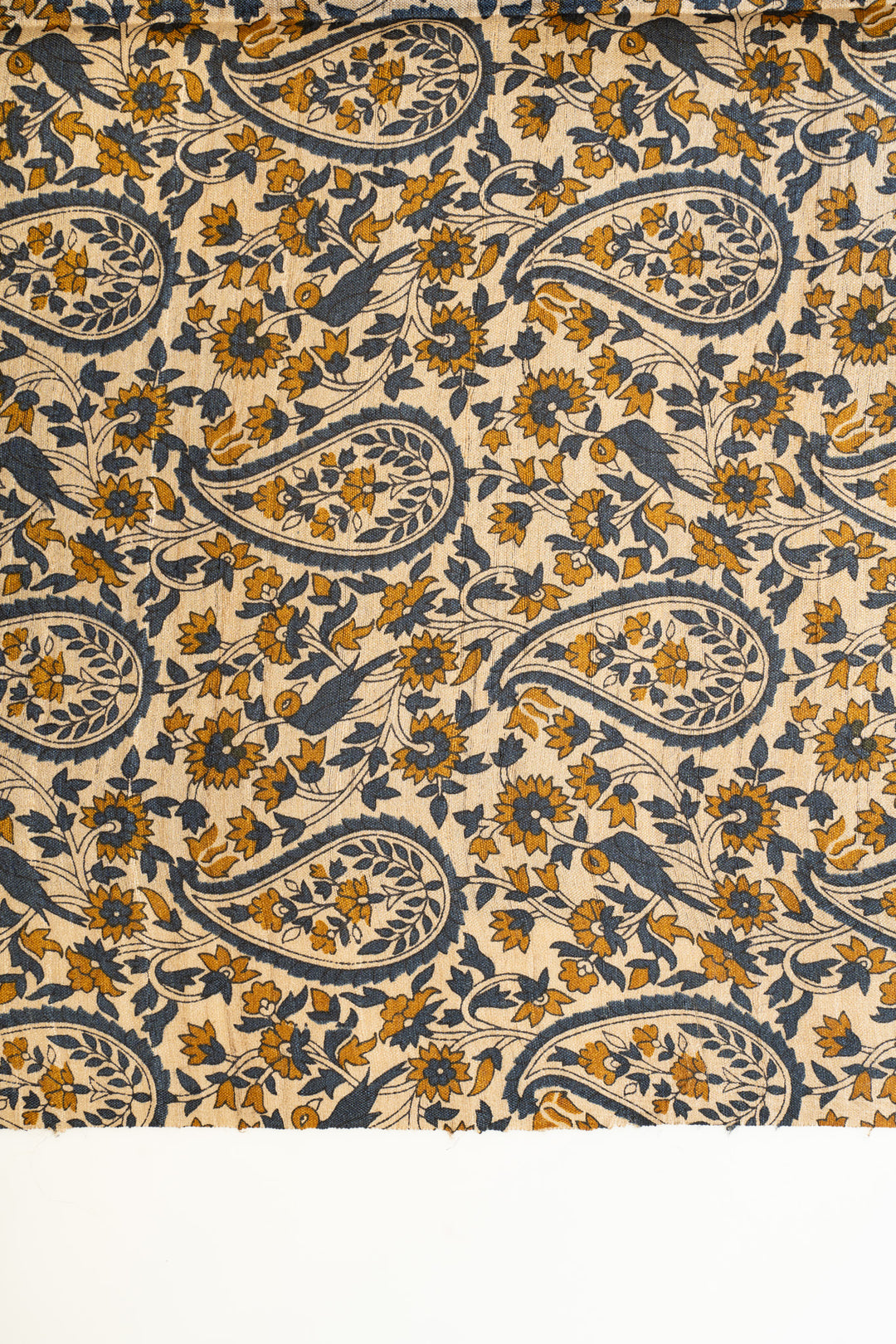 Azure blue paisley hand printed pure Tussar saree