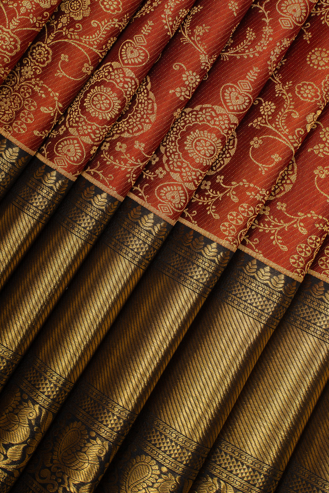 Rust Orange &amp; Brown Traditional Pure Kanchipuram Silk Saree