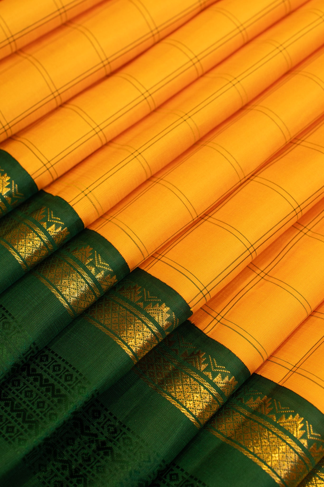 Yellow and green thread border pure Kanchipuram silk saree