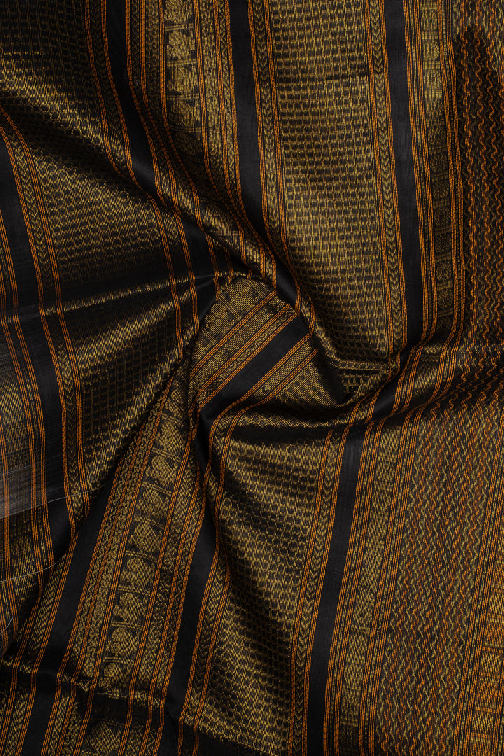 Off White &amp; Black Pure Silk Cotton Saree