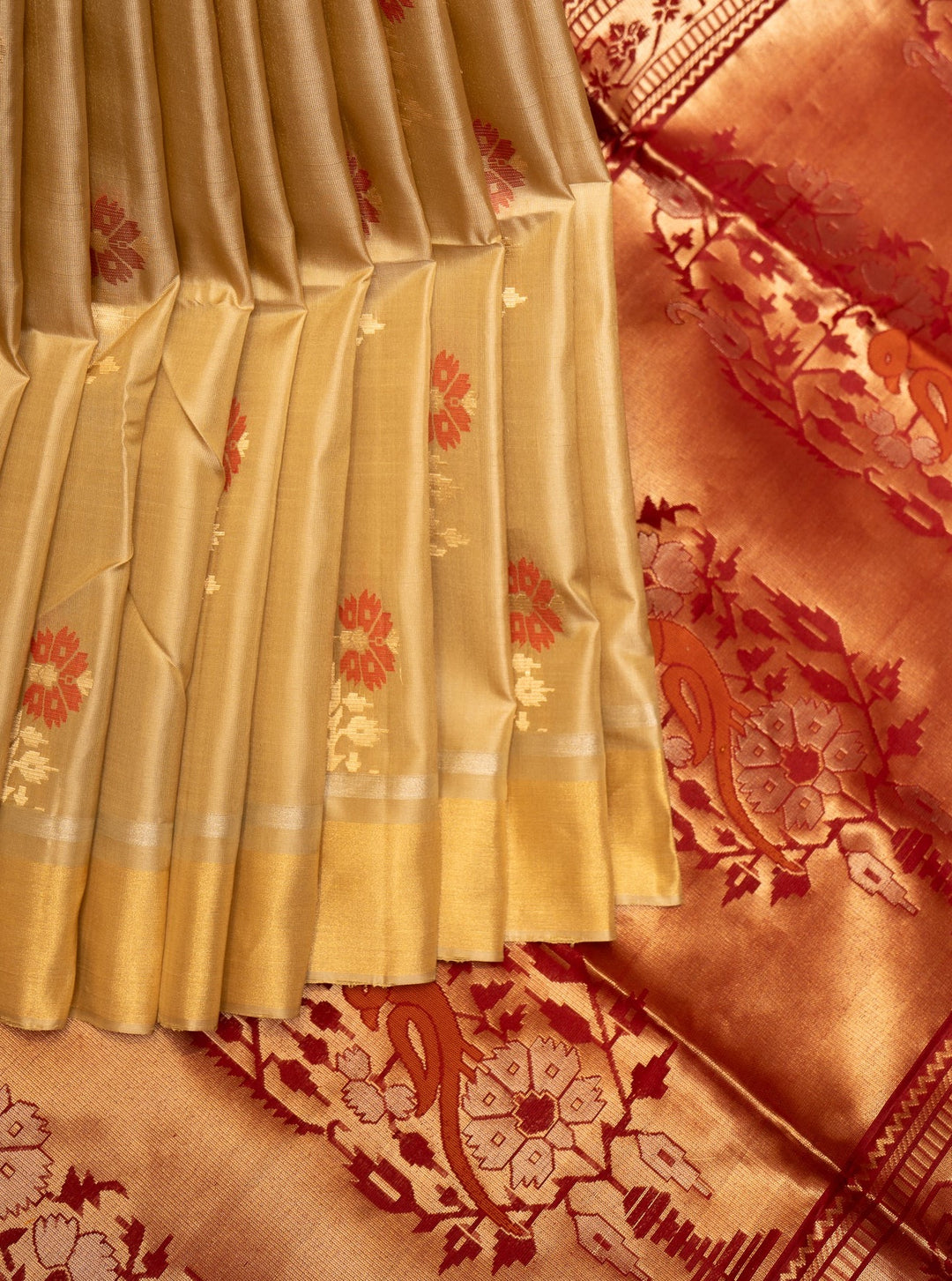 Sandcastle Beige Pure Soft Silk Saree - Clio Silks