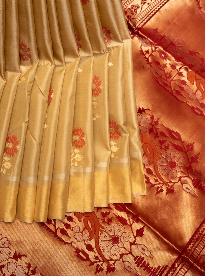 Sandcastle Beige Pure Soft Silk Saree - Clio Silks