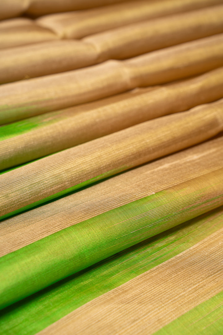 Beige and Parrot Green Dupian Pure Silk Saree - Clio Silks