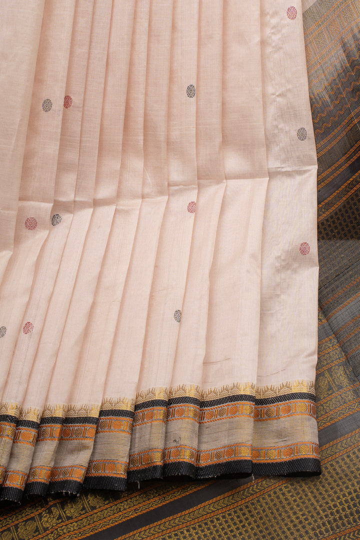 Off White &amp; Black Pure Silk Cotton Saree