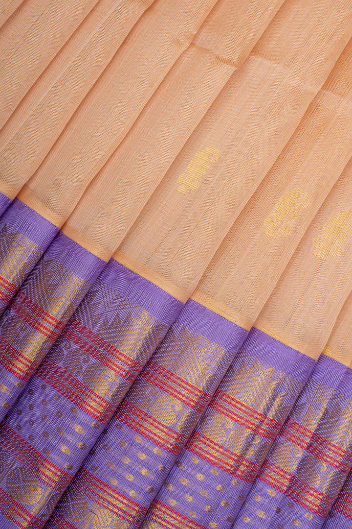 Cream and Lilac Korvai Pure Silk Cotton Saree
