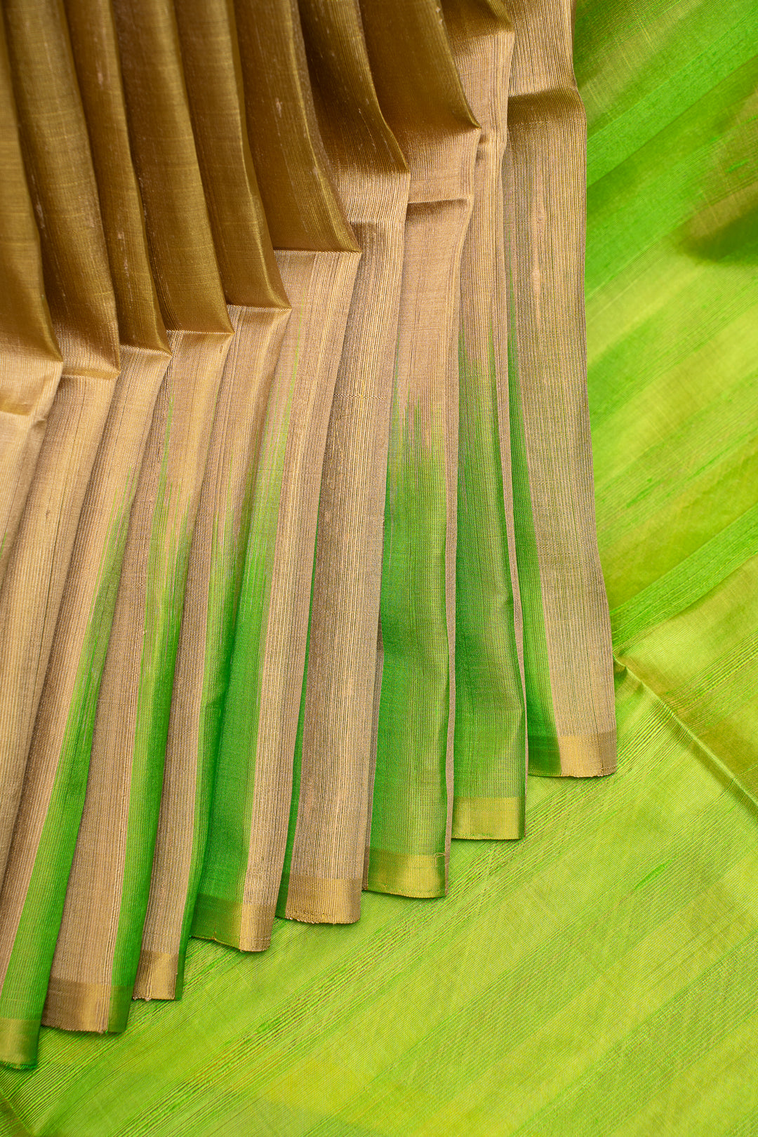 Beige and Parrot Green Dupian Pure Silk Saree - Clio Silks