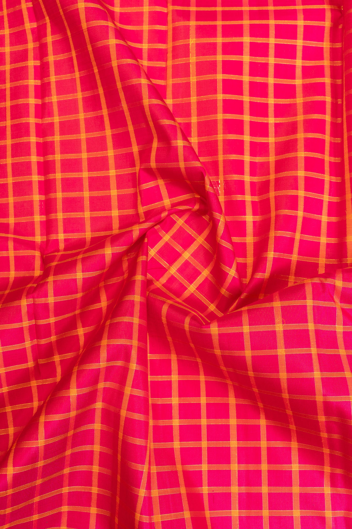 Magenta checks and ivory pure Kanchipuram silk saree