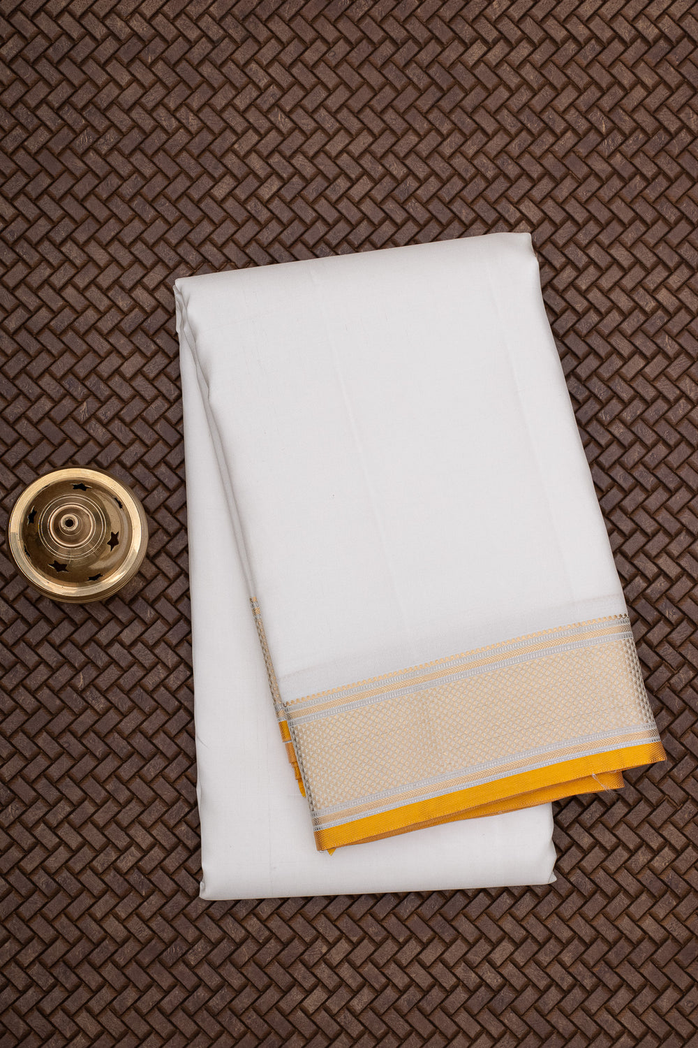 White and Orange Pure Silk Dhoti