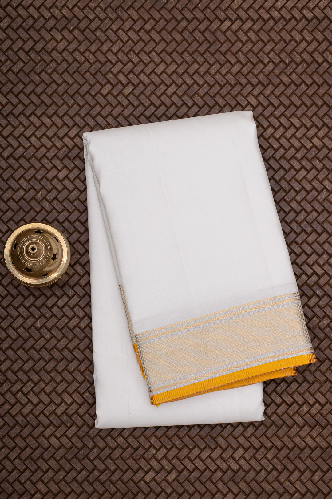 White and Orange Pure Silk Dhoti