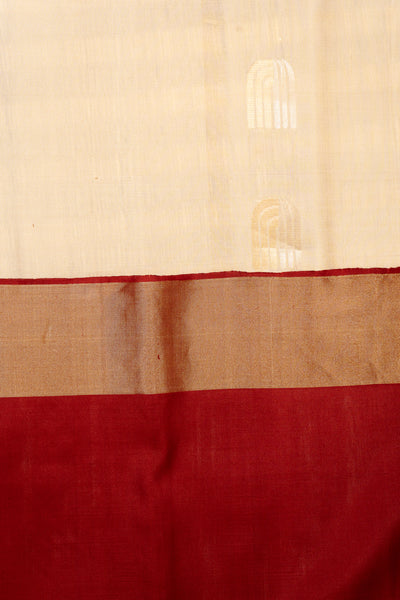 Cream and Maroon Pure Soft Silk Saree - Clio Silks