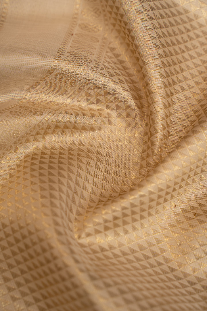 Ivory and Gold Thread Brocade Pure Kanchipuram Silk Saree - Clio Silks