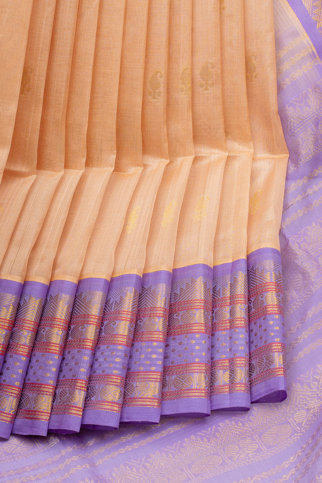Cream and Lilac Korvai Pure Silk Cotton Saree