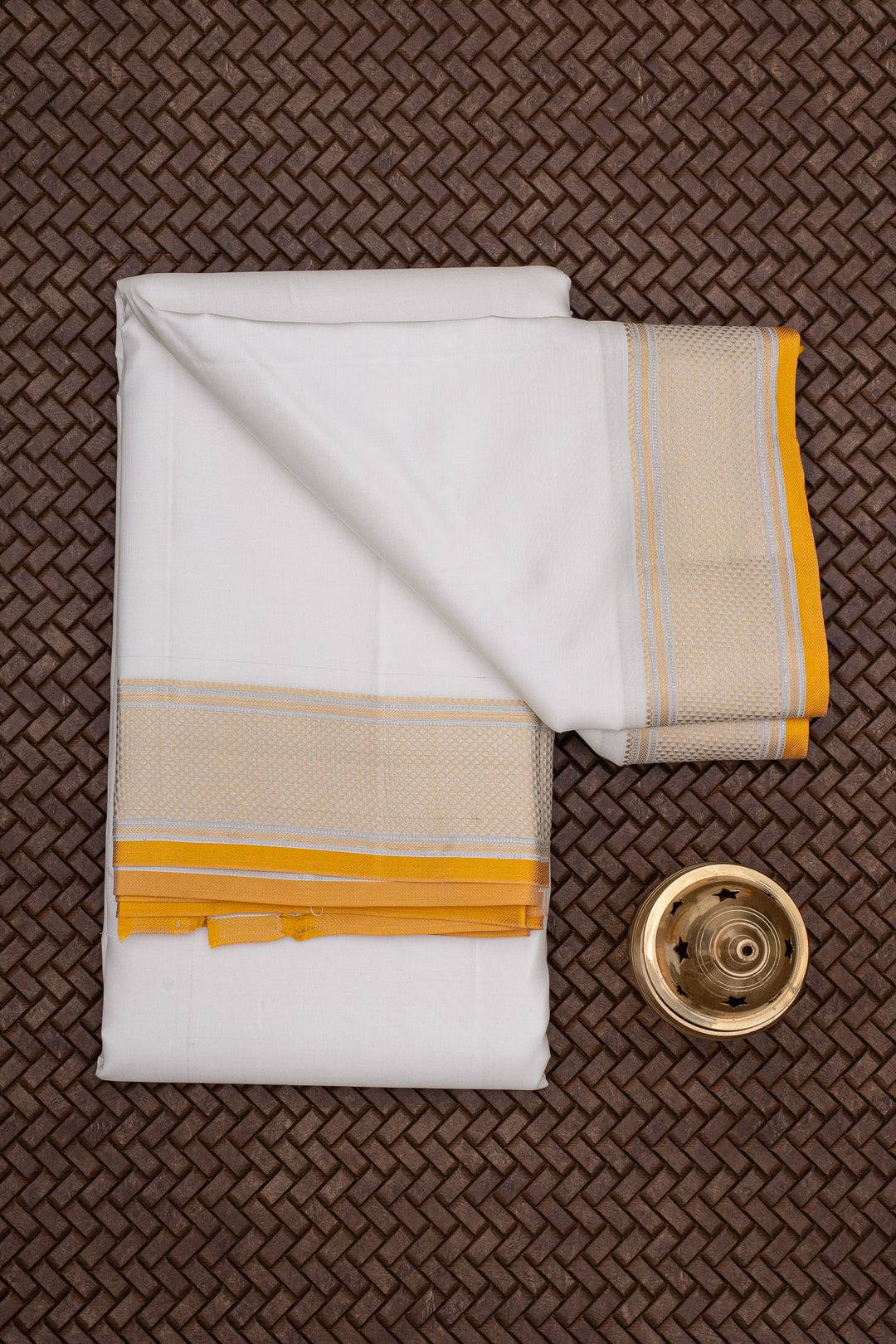 White and Orange Pure Silk Dhoti