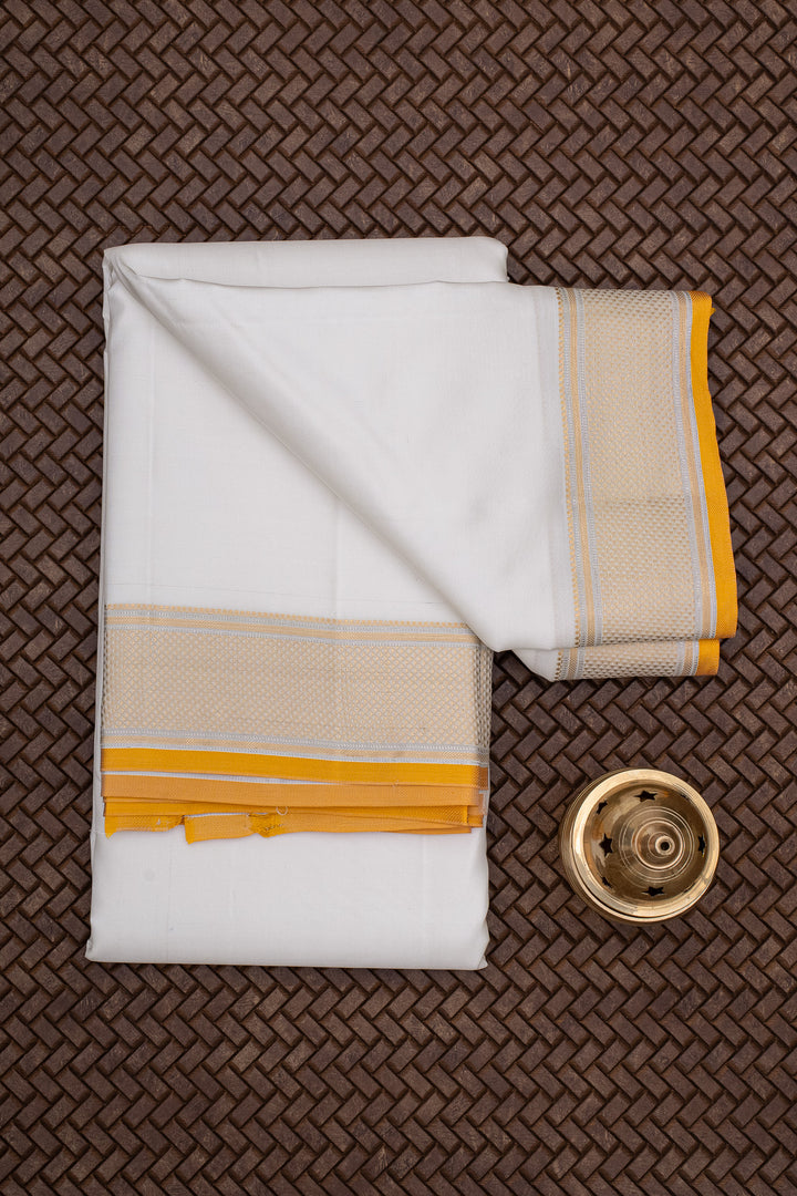 White and Orange Pure Silk Dhoti