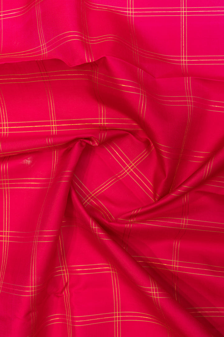 Magenta zari checks 8Kol pure Kanchipuram silk saree