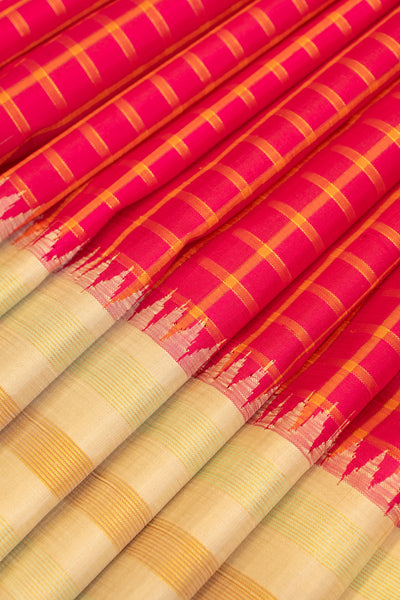 Magenta checks and ivory pure Kanchipuram silk saree