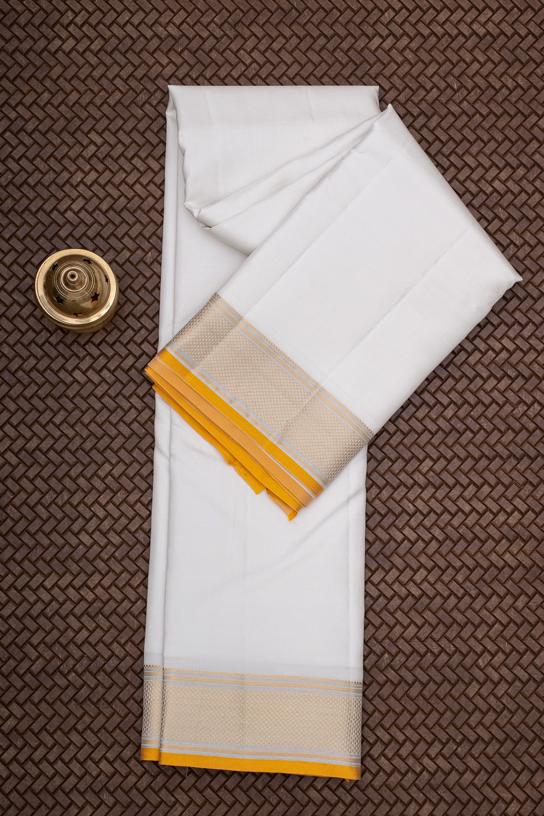 White and Orange Pure Silk Dhoti