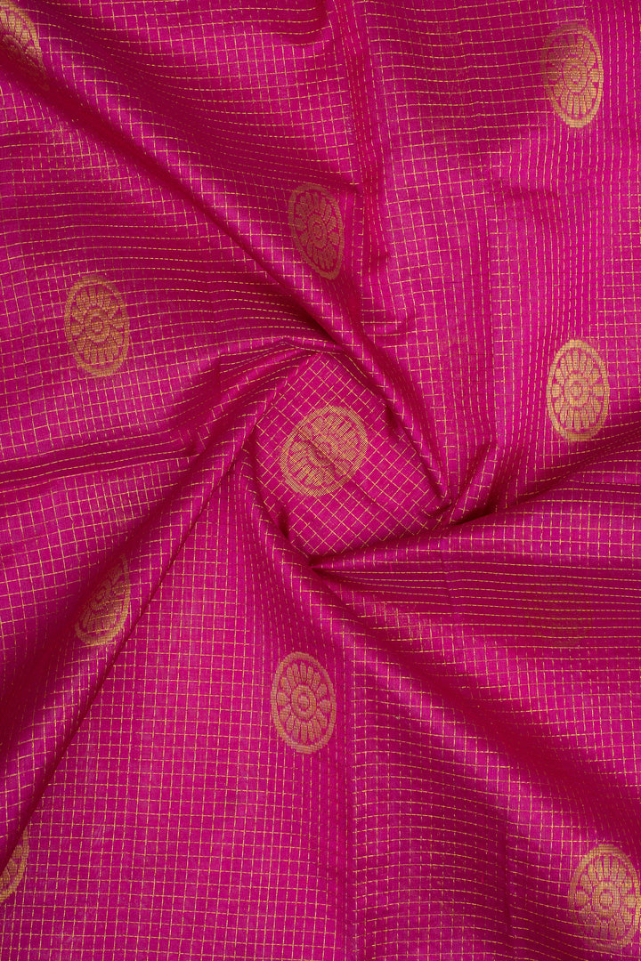 Magenta Checks Pure Silk Cotton Saree