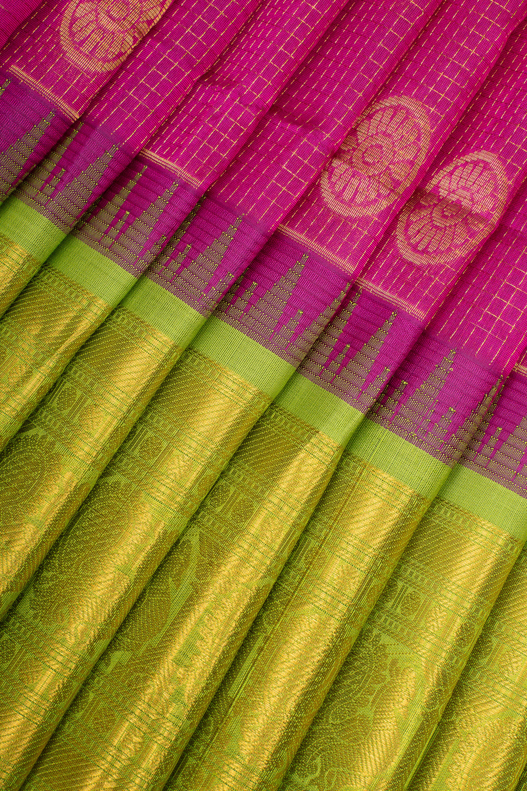 Magenta Checks Pure Silk Cotton Saree