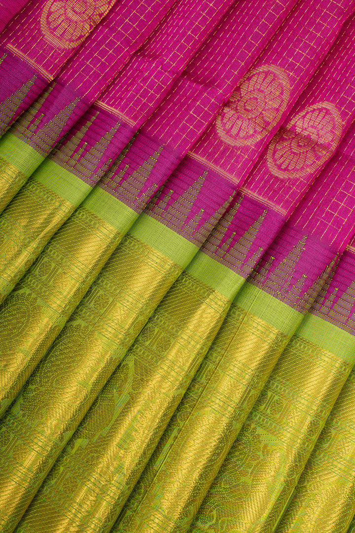 Magenta Checks Pure Silk Cotton Saree