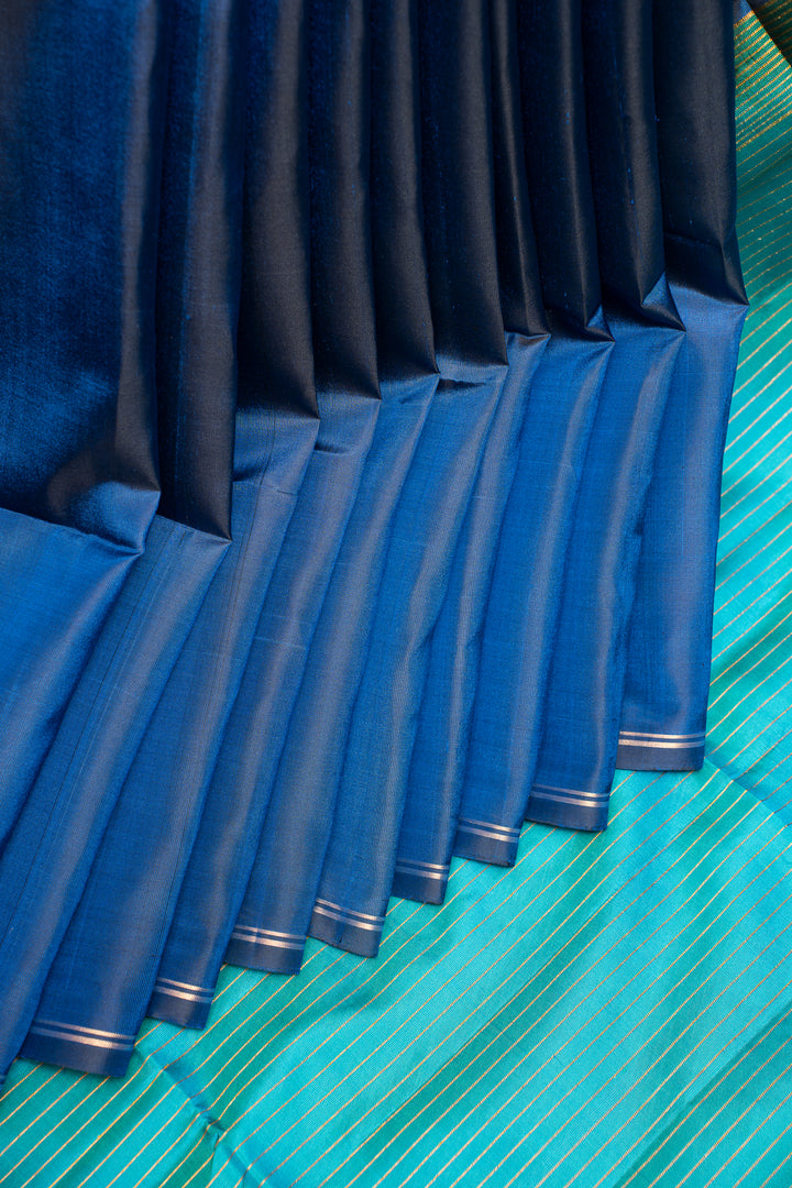 Ink Blue and Teal Pure Soft Silk Saree - Clio Silks