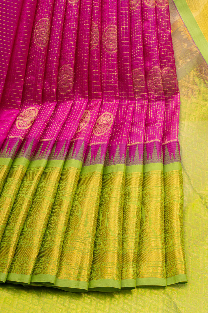 Magenta Checks Pure Silk Cotton Saree