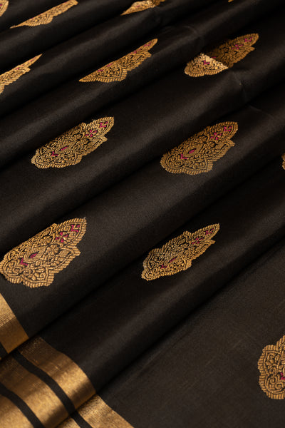 Black and Gold Pure Soft Silk Saree - Clio Silks