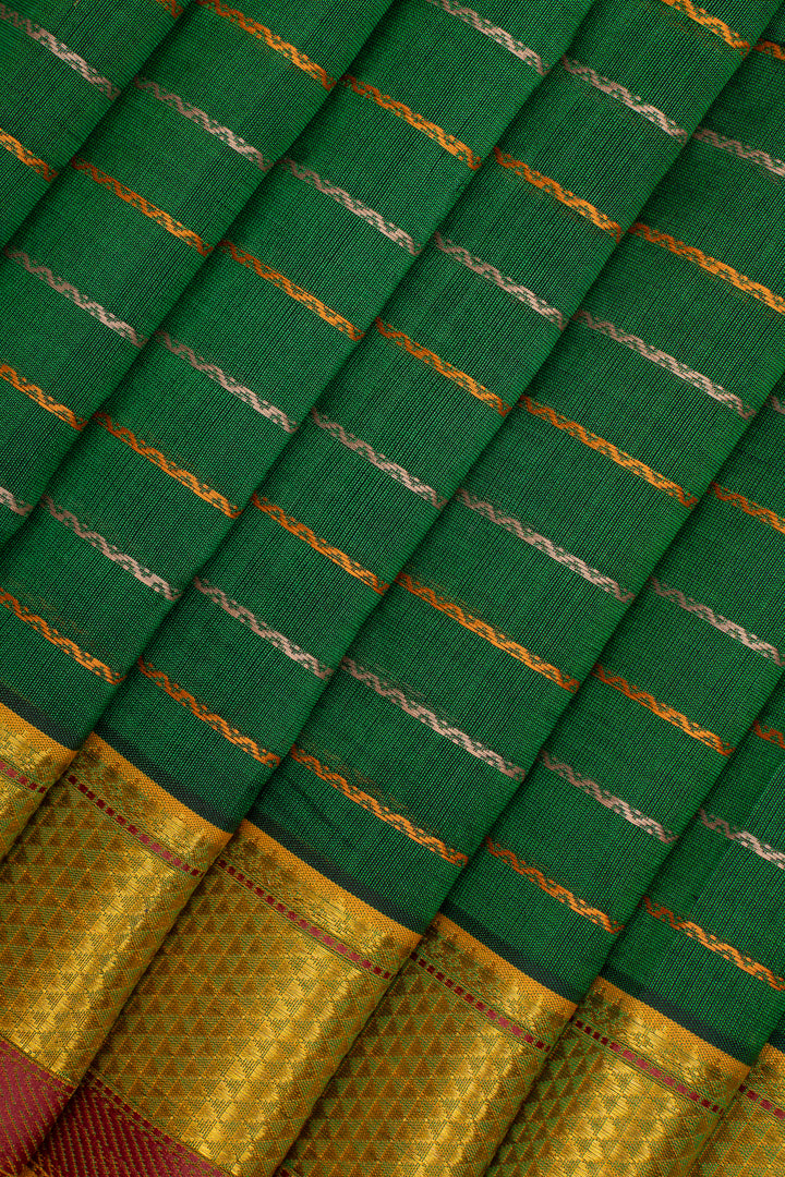 Bottle Green Neli Stripes Pure Silk Cotton Saree