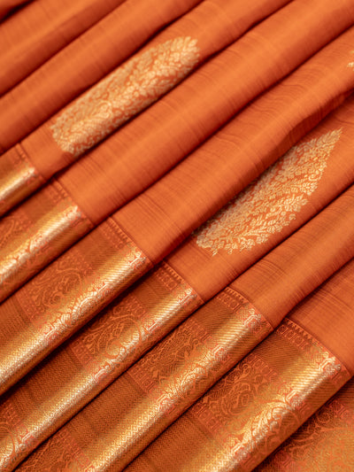 Rust orange pure Kanchipuram silk saree