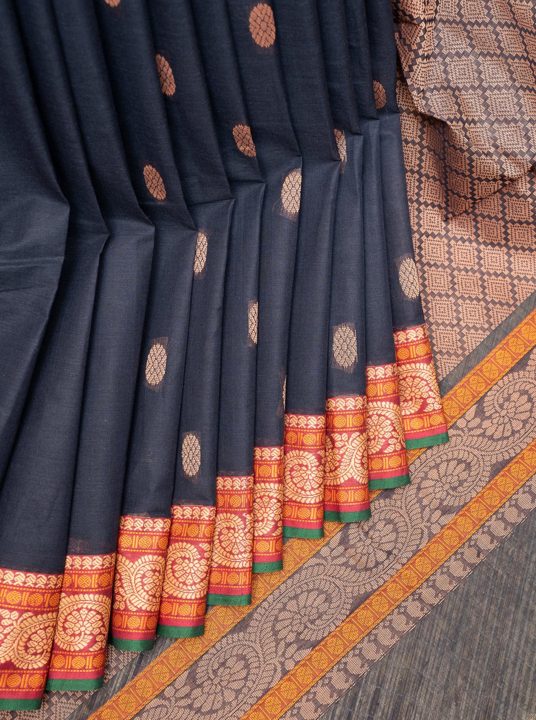Dark Blue Pure Cotton Saree - Clio Silks