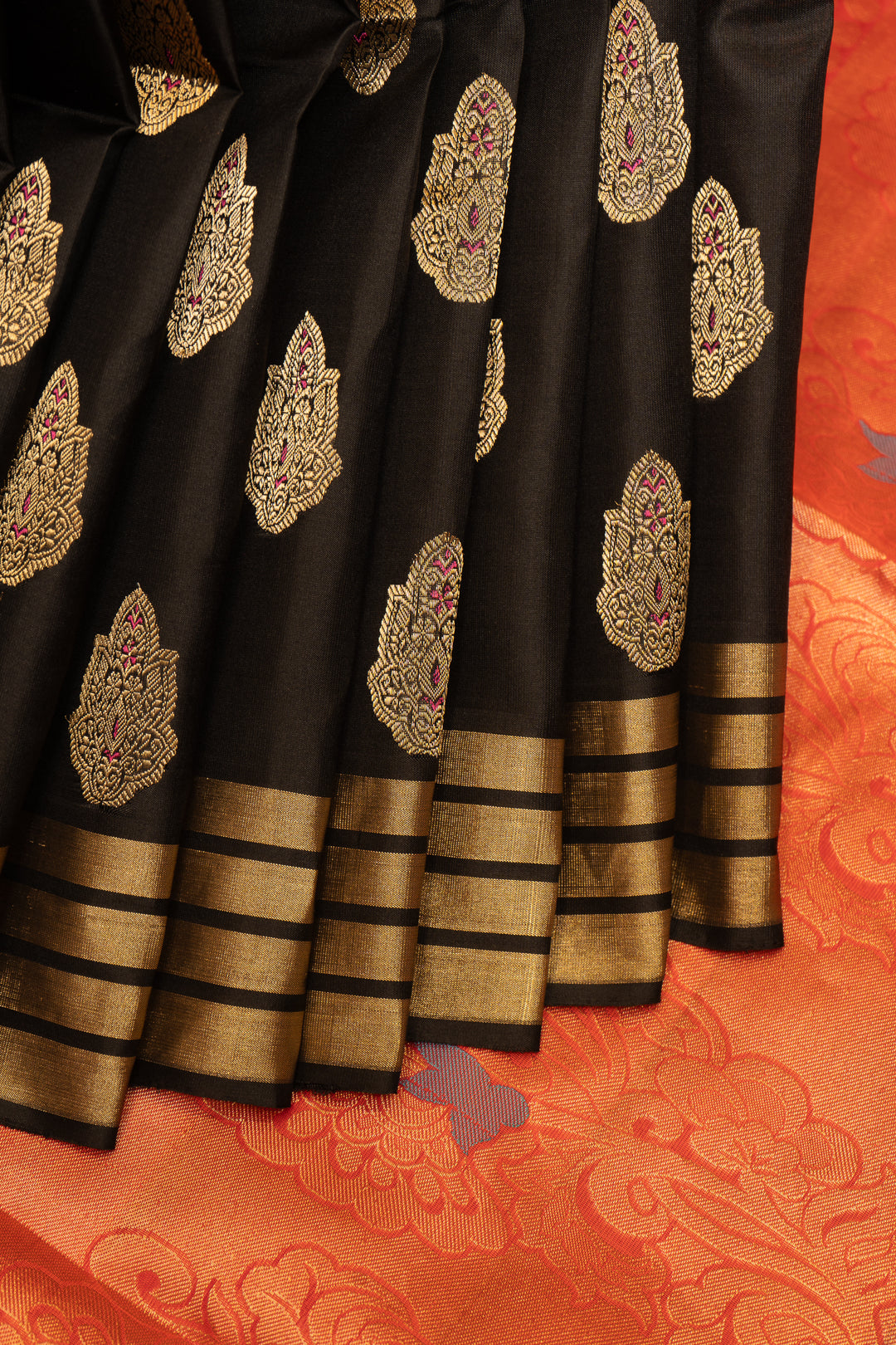 Black and Gold Pure Soft Silk Saree - Clio Silks