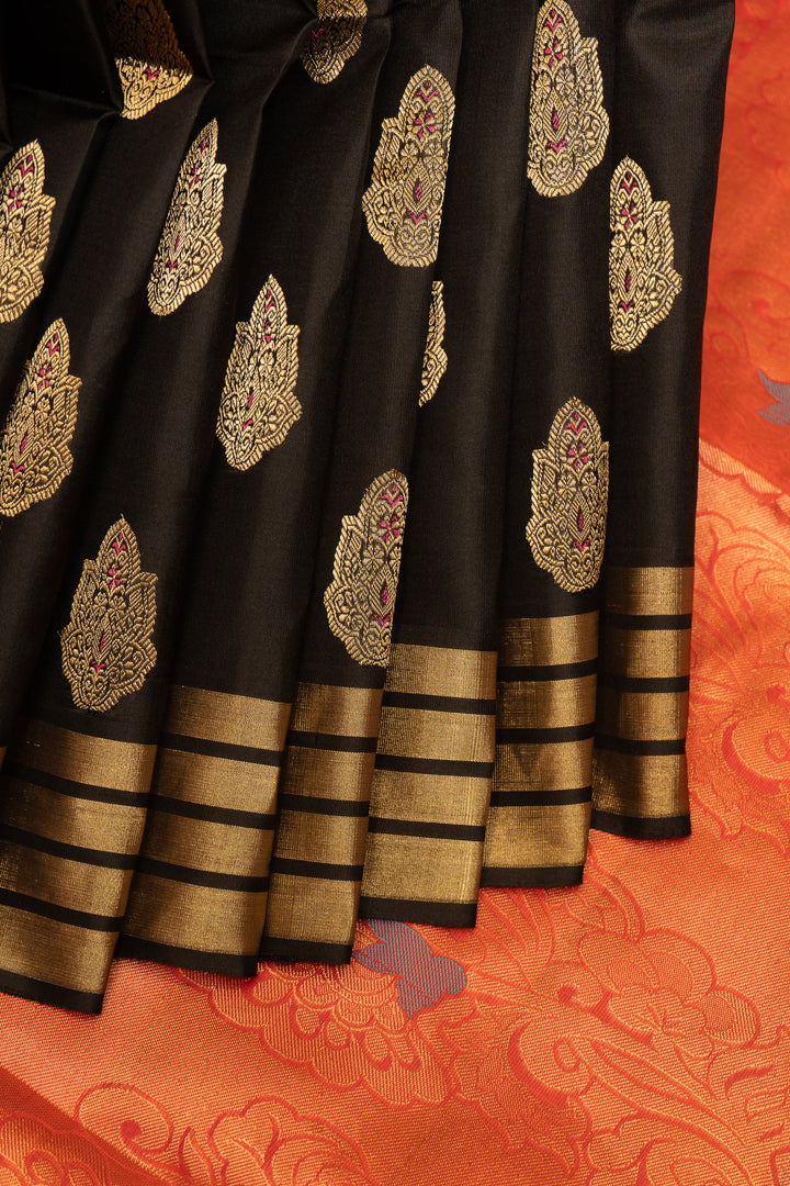 Black and Gold Pure Soft Silk Saree - Clio Silks
