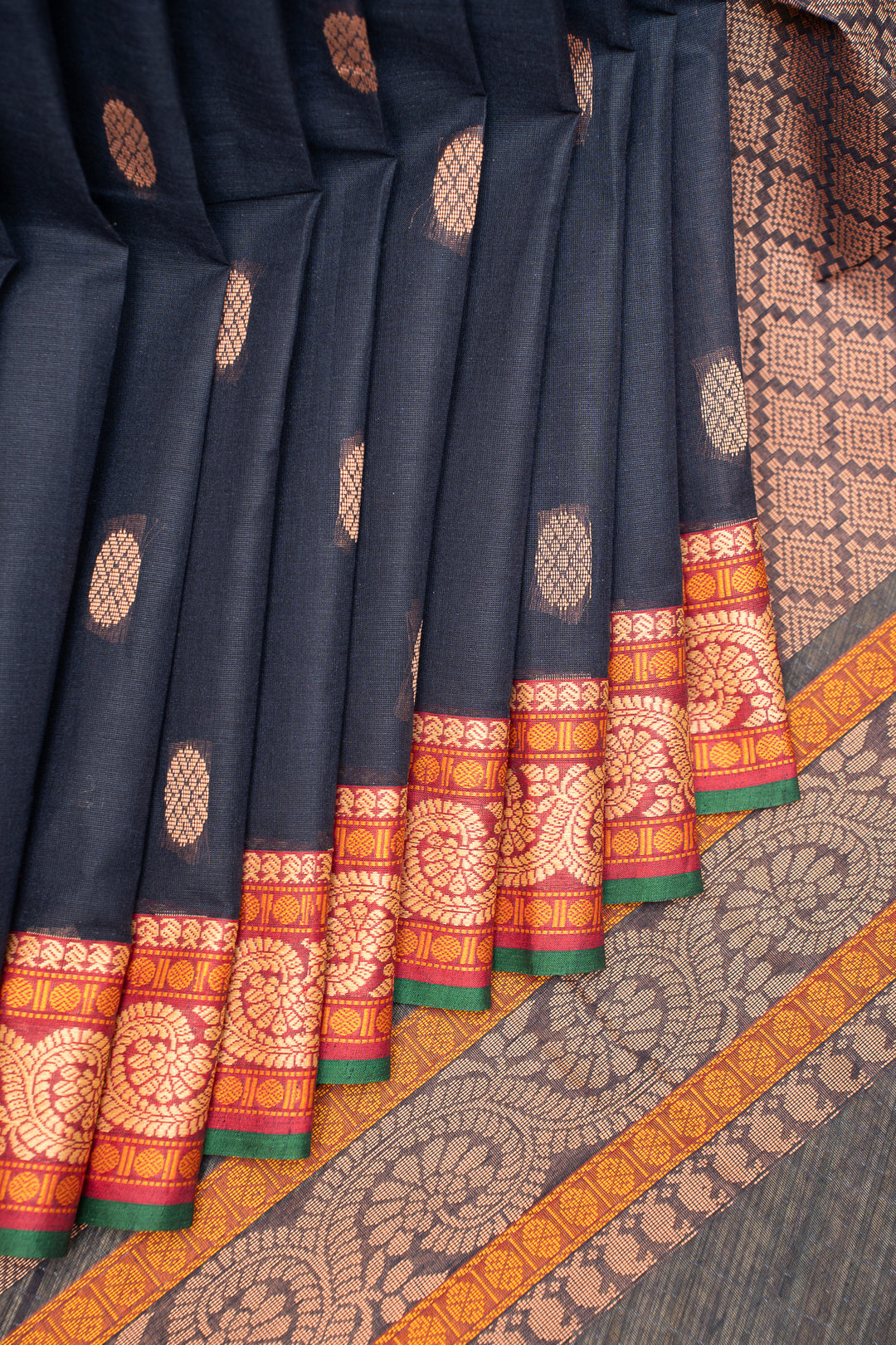 Dark Blue Pure Cotton Saree - Clio Silks
