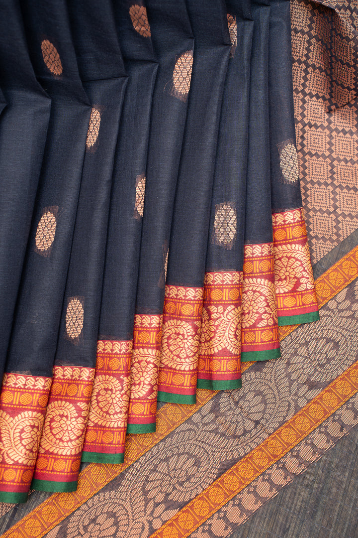 Dark Blue Pure Cotton Saree - Clio Silks