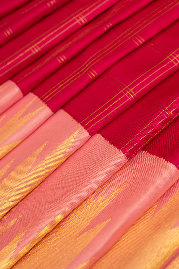 Magenta zari checks 8Kol pure Kanchipuram silk saree